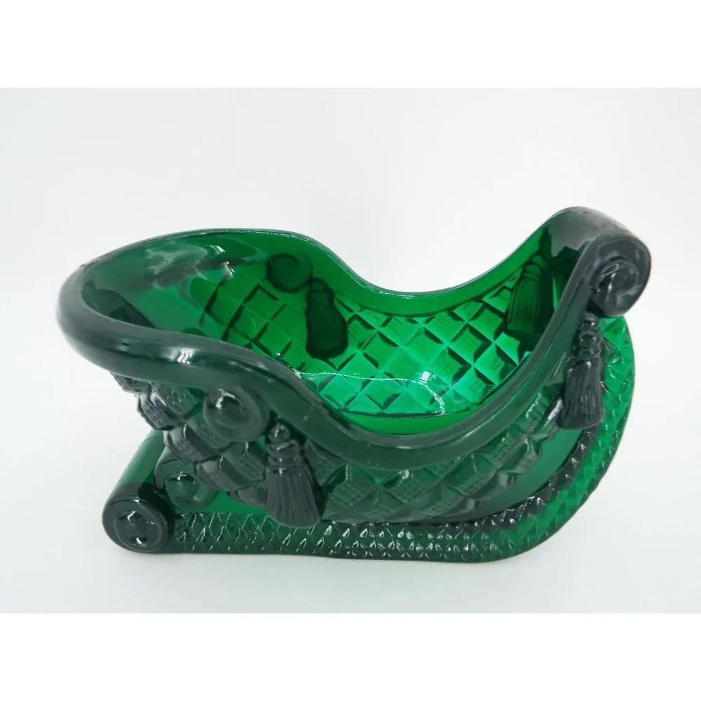 Vintage Green Hard Plastic Christmas Sleigh Candy Dish Pair of 2